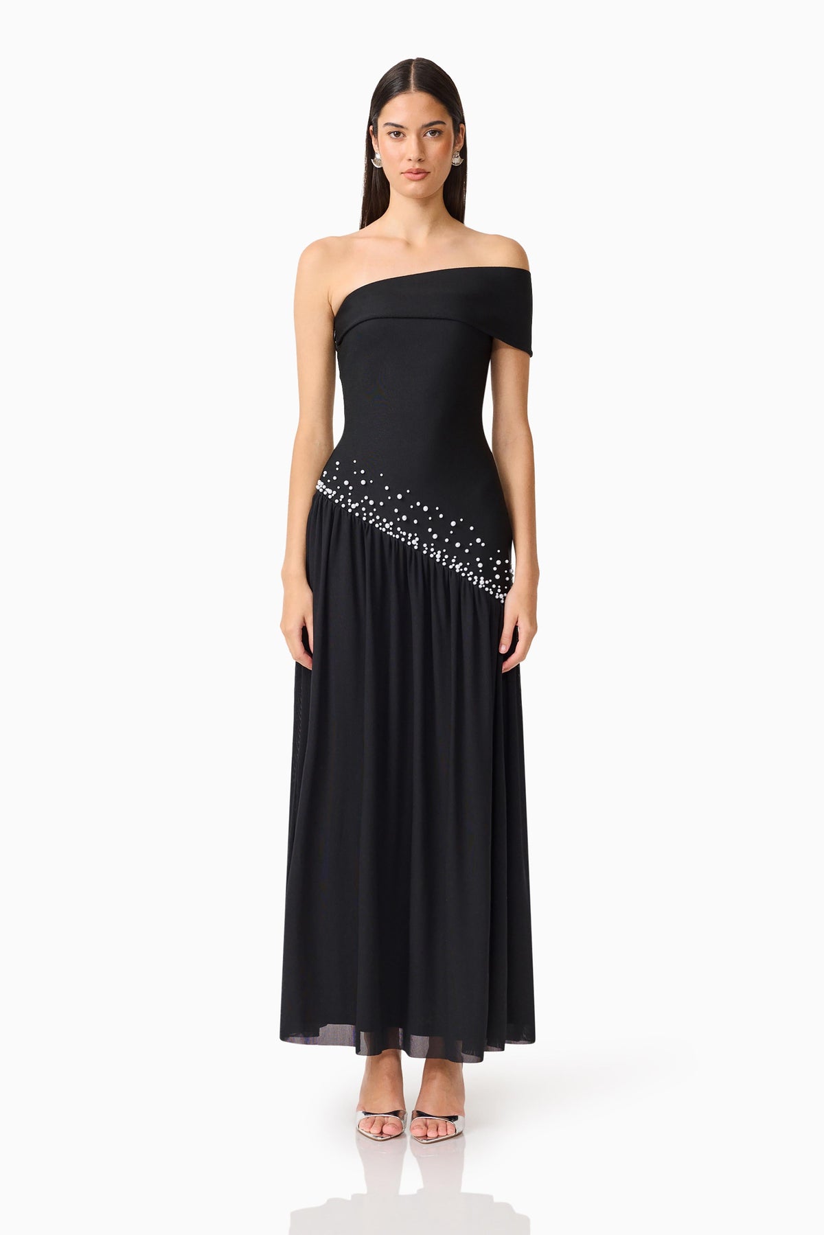 Natasia Off Shoulder Gown in Black
