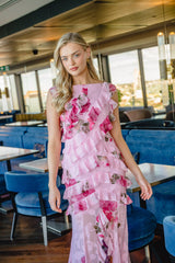 Eleanora Ruffle Gown in Pink Floral