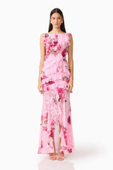 Eleanora Ruffle Gown in Pink Floral