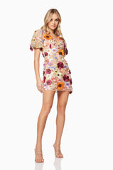Rosalind 3D Floral Mini Dress in Pink