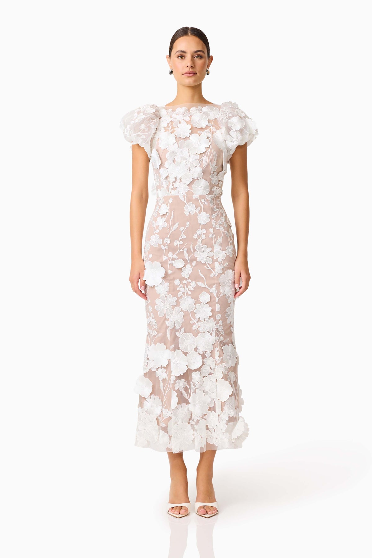 Astraea 3D Lace Maxi Dress In White