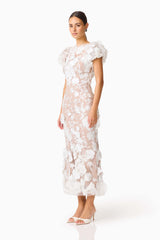 Astraea 3D Lace Maxi Dress In White