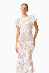 Astraea 3D Lace Maxi Dress In White