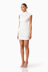 Rose Asymmetrical Mini Dress In White