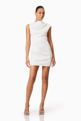 Rose Asymmetrical Mini Dress In White