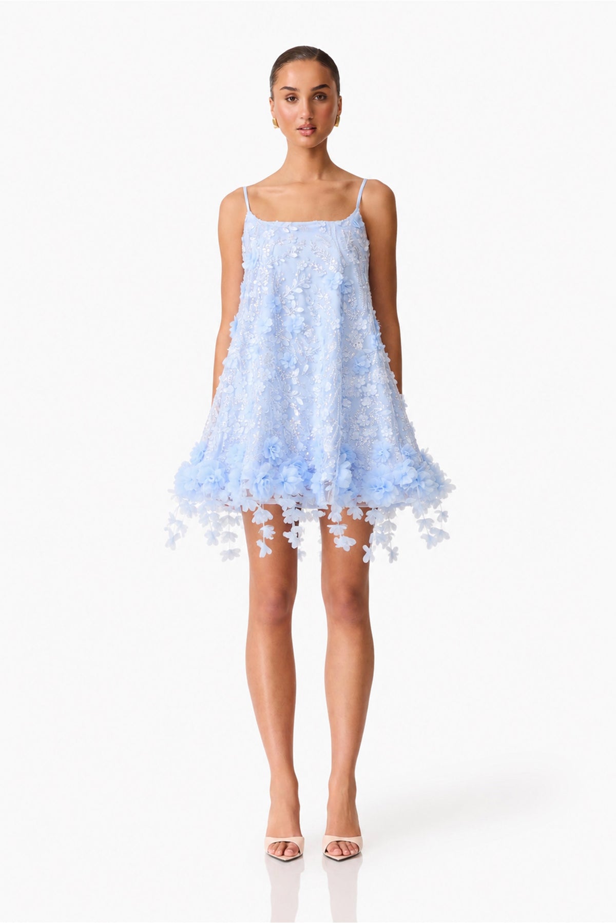 Rina Embellished Shift Mini Dress in Blue