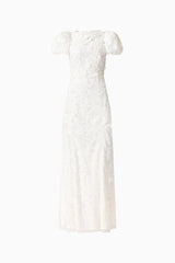 Rina Beaded Puff Sleeve Gown in White