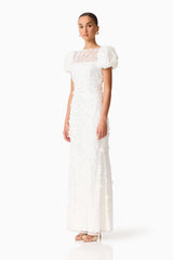 Rina Beaded Puff Sleeve Gown in White