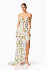 Cosima Asymmetrical Gown In Florals