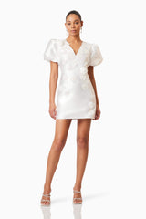 Oleander Mini Puff Sleeve Dress In White