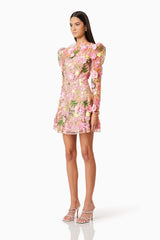 Aella A-line Floral Mini Dress In Pink