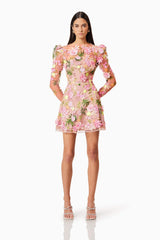 Aella A-line Floral Mini Dress In Pink