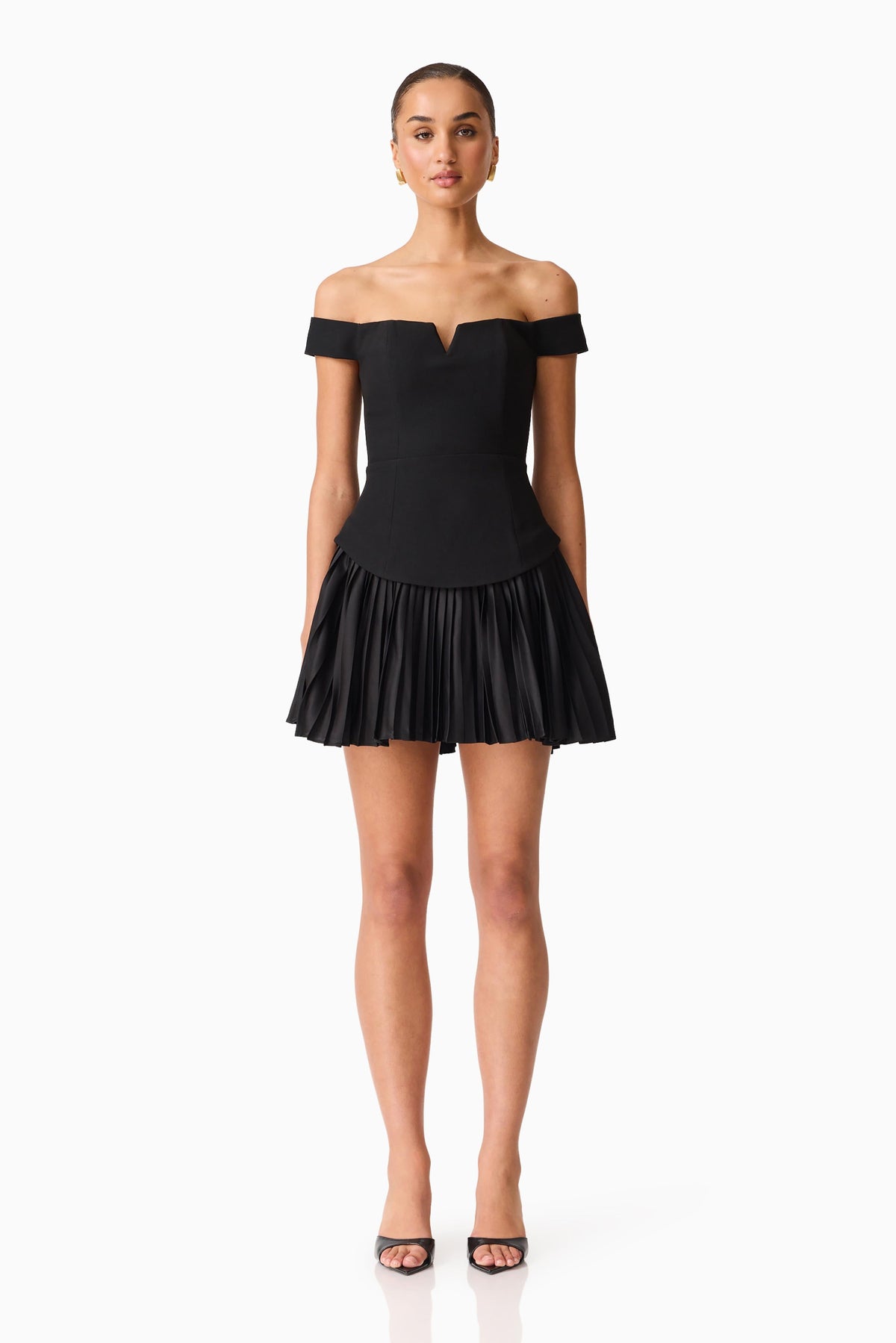 Elva Off Shoulder Mini Dress in Black