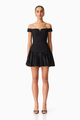 Elva Off Shoulder Mini Dress in Black