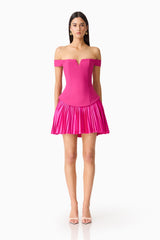 Elva Off Shoulder Mini Dress in Pink
