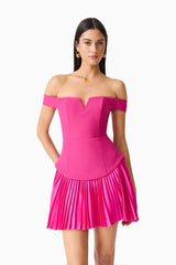 Elva Off Shoulder Mini Dress in Pink