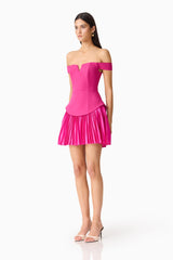 Elva Off Shoulder Mini Dress in Pink