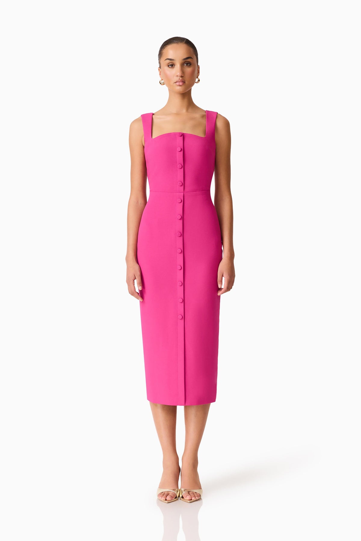 Elva Fitted Midi Dress in Pink