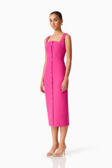 Elva Fitted Midi Dress in Pink