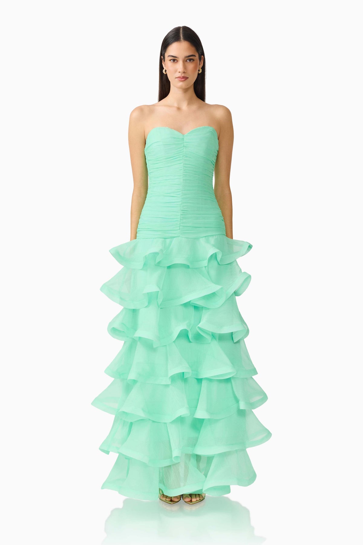 Evelin Tiered Gown in Mint Green