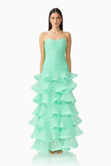 Evelin Tiered Gown in Mint Green