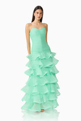 Evelin Tiered Gown in Mint Green