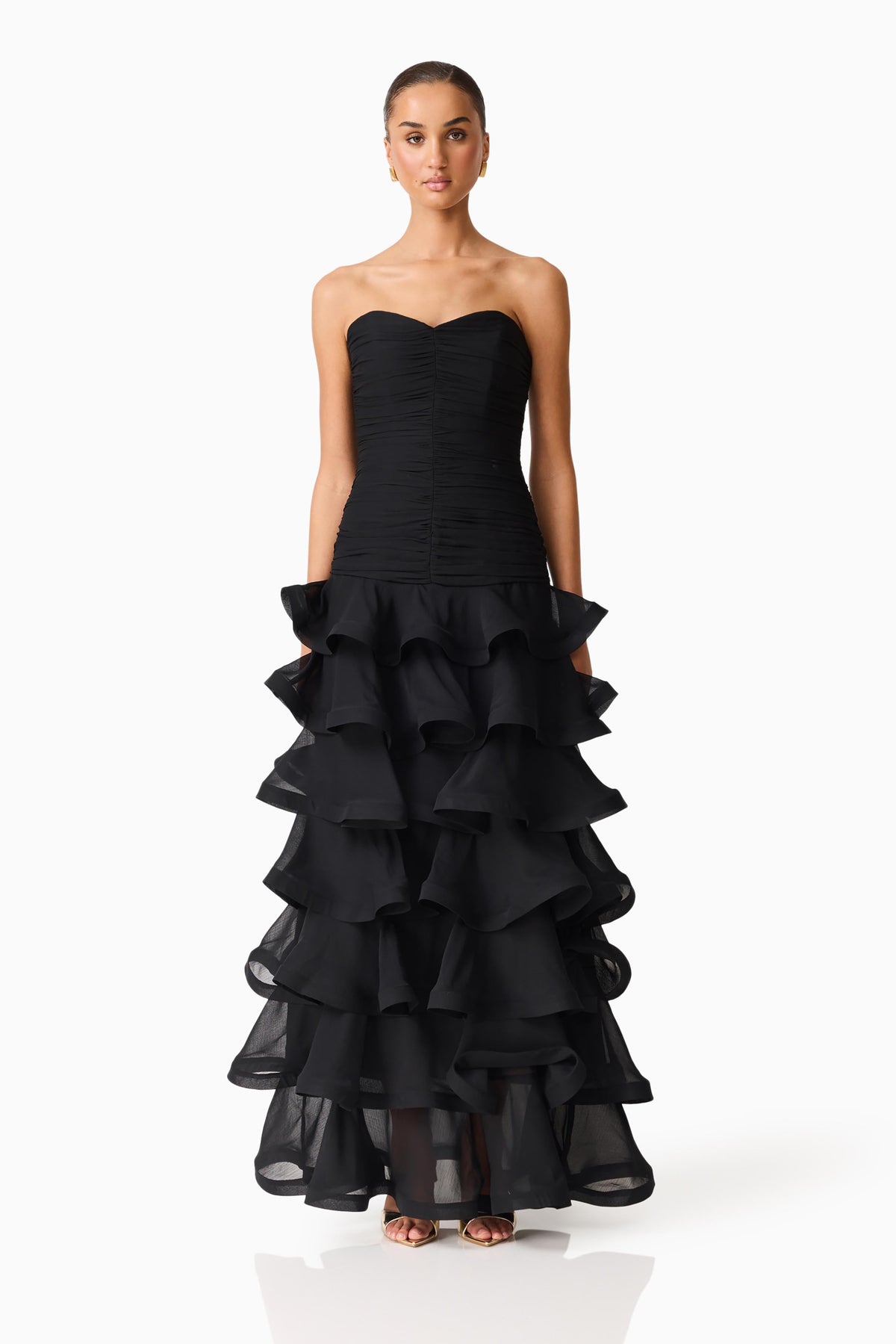 Evelin Tiered Gown in Black