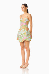 Noralyn Strapless Mini Dress in Green Floral