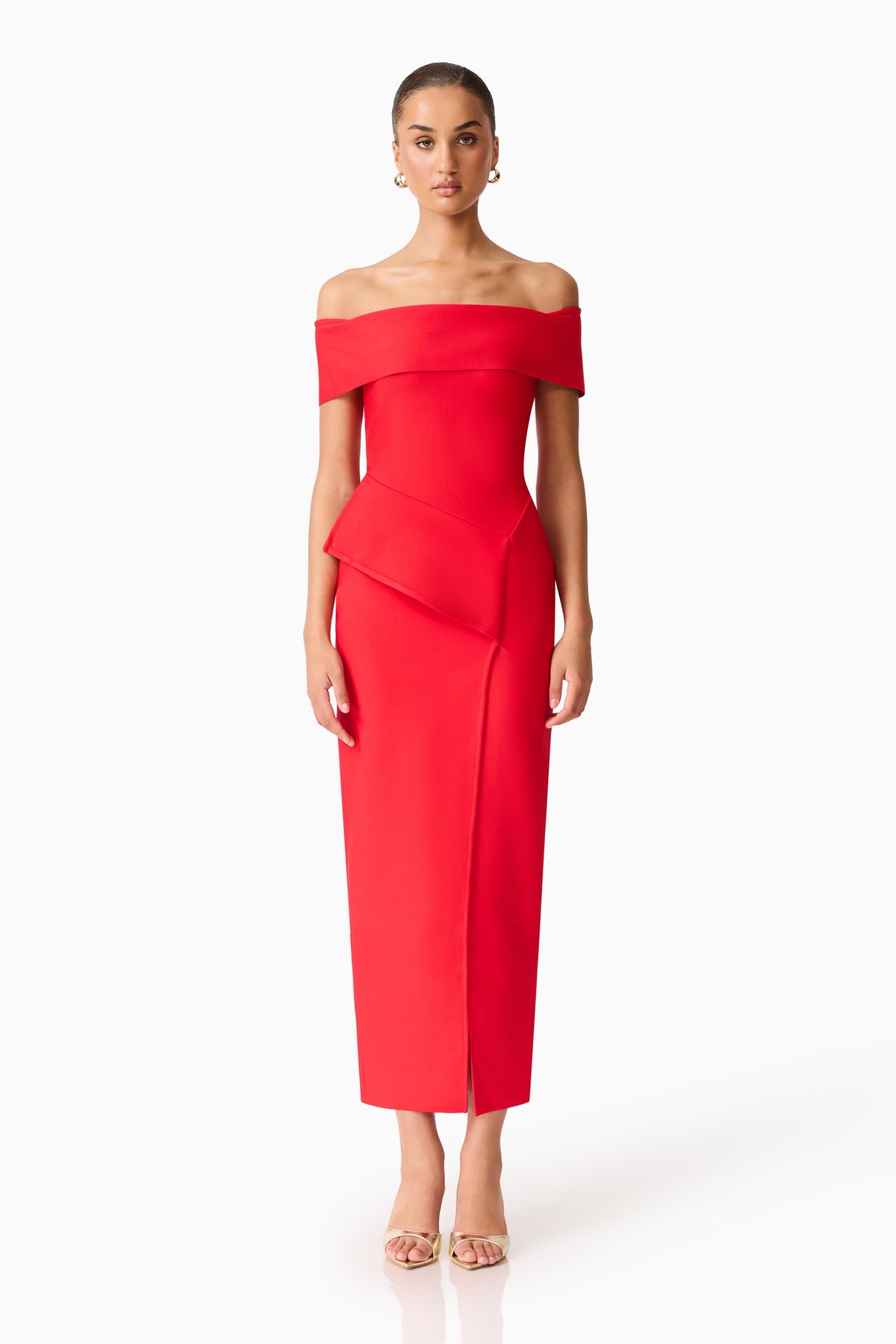 Celia Off Shoulder Gown in Red