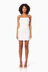 Sutton 3D Floral Mini Dress in White