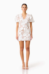 Zayla 3D Floral Mini Dress in White