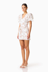 Zayla 3D Floral Mini Dress in White