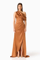 Isadora Off The Shoulder Gown in Toffee Brown