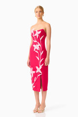 Ilaria Strapless Midi Dress in Red