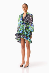 Briony Long Sleeve Mini Dress in Black Floral