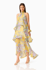 Briony Tiered Gown in Yellow Floral