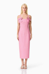 Alia Fitted Midi Dress In Pink