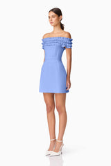 Sonya Off The Shoulder Mini Dress in Blue