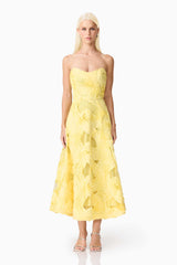 Asher Sweetheart Midi Dress in Yellow