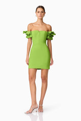 Nola Off The Shoulder Mini Dress in Green
