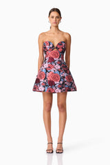 Delphine Tulip Mini Dress in Pink & Black Floral