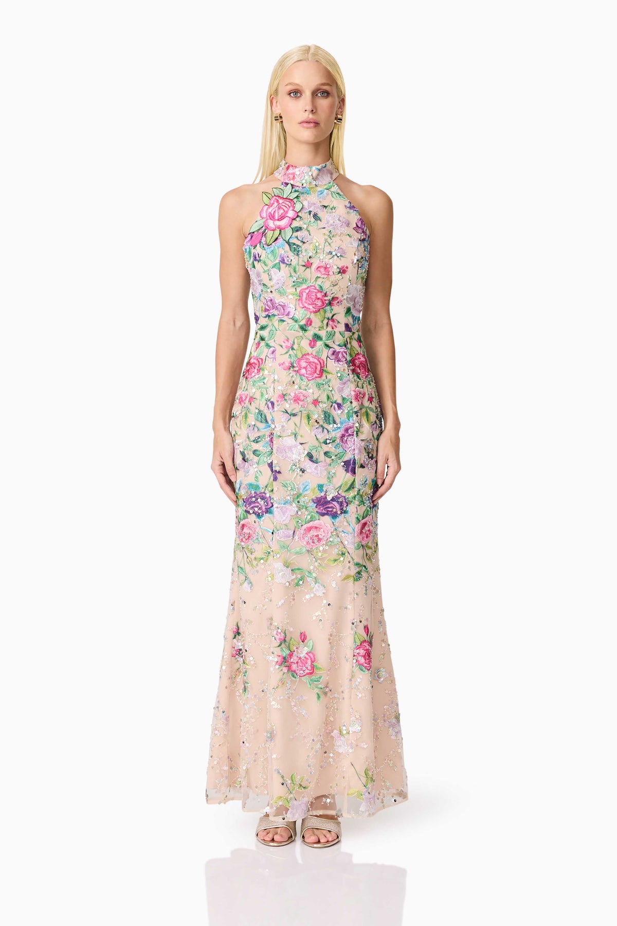 Eliska Halter Neck Gown in Floral