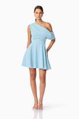 Elinor One Shoulder Mini Dress in Blue