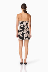 Margaux Strapless Mini Dress in Black & Gold Floral