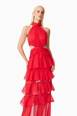 Lilja Halter Neck Maxi Dress in Red