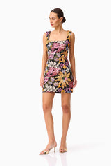 Kiran Party Mini Dress in Orange Floral