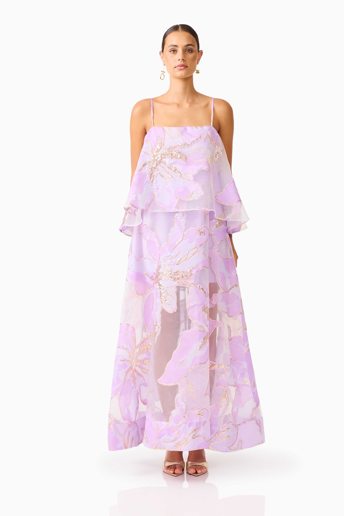 Elysia Tiered Gown in Purple Floral