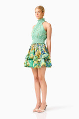 Estelle Halter Mini Dress in Green Floral