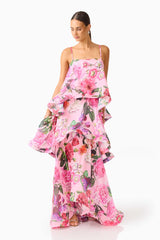 Armani Tiered Maxi Dress in Pink Floral