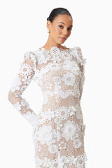 Autumn Long Sleeve Midi Dress In White